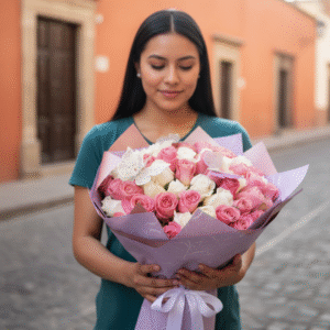 Ramo de 100 rosas blancas y rosadas