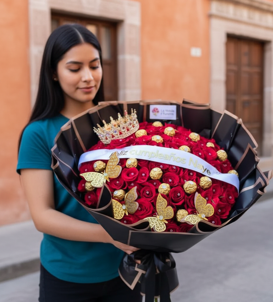Ramo de 100 rosas con chocolates