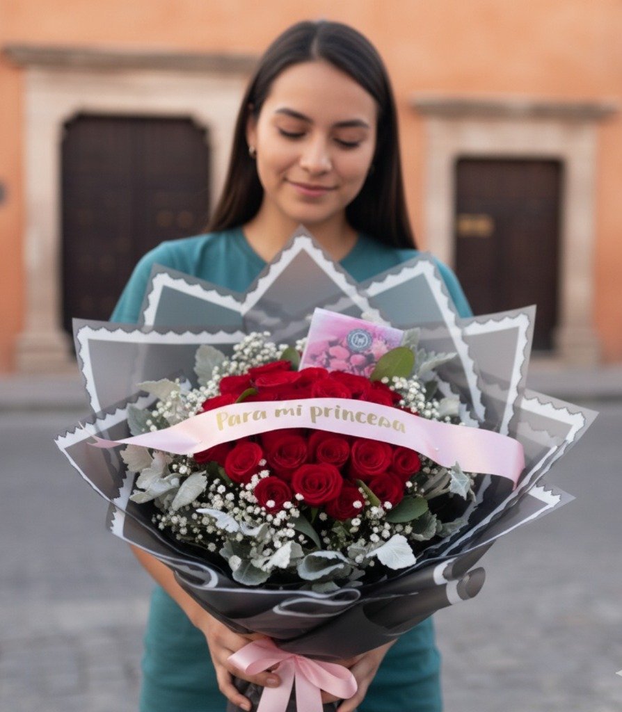 Ramo de 24 rosas con listón